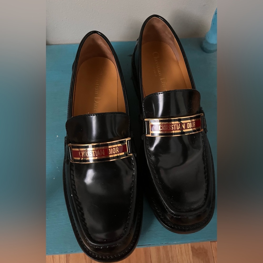 Christian Dior CODE Black Leather Horsebit Loafers Women's Size 37 D